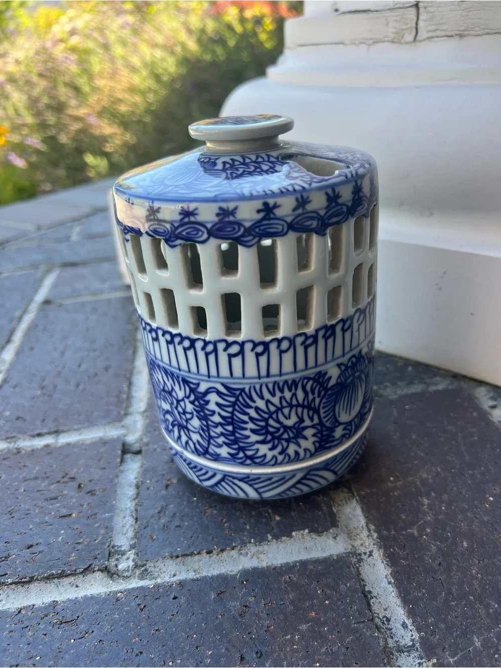 Vintage Chinese Blue and White Porcelain Candle Lantern